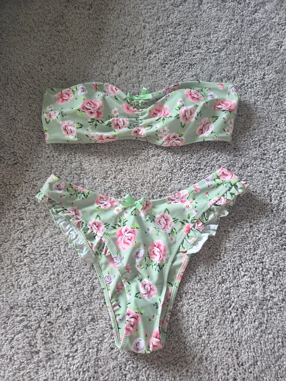 Floral Bandeau Bikini Set in Mint Green